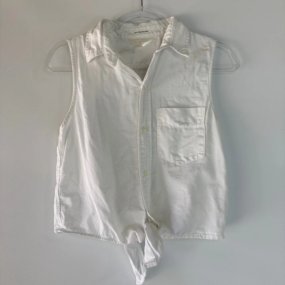MOTHER Sleeveless Foxy Knot Shirt Womens Size S White Cotton Linen Tie Front Top - Picture 2 of 13